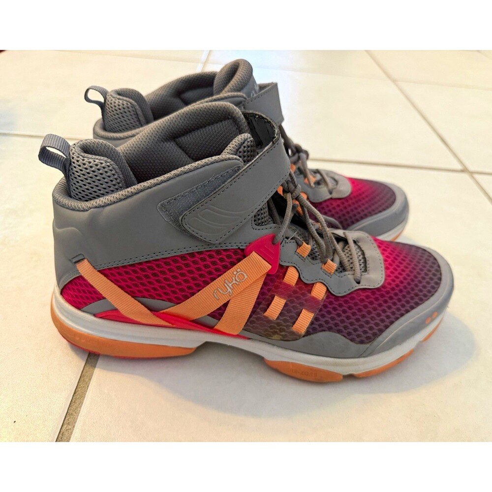 Ryka Women's Mid Top Athletic Sneaker Hook & Loop Mesh Colorblock Rubber